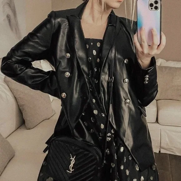 Rachel Zoe Leather Black Blazer Blogger Fav - Picture 5 of 7